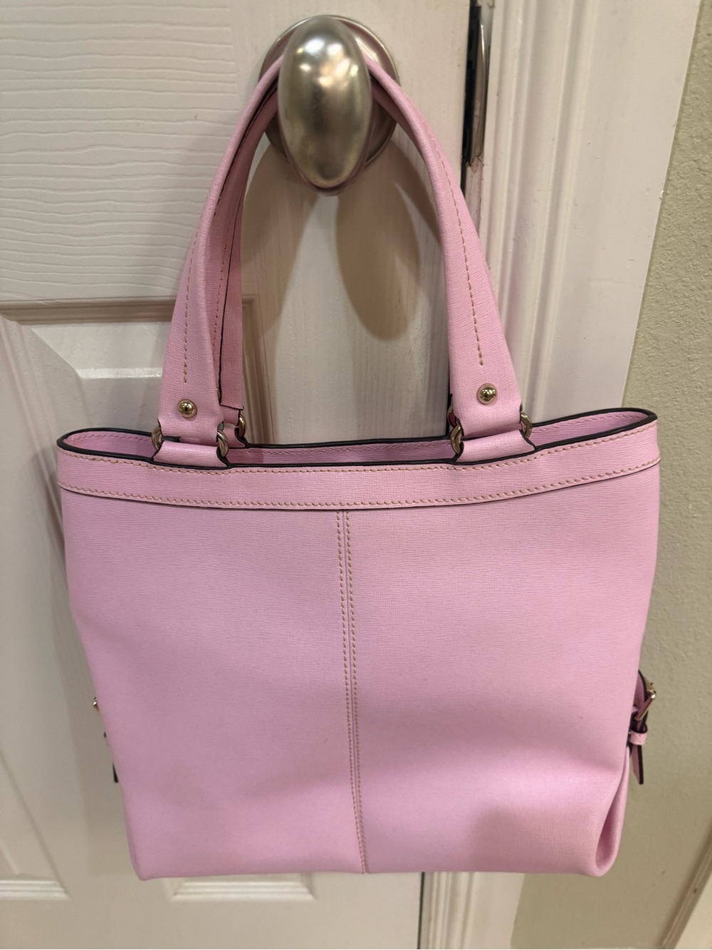 Dooney & Bourke Sara Pink Saffiano Shoulder Tote with Gold Hardware - Picture 4 of 12